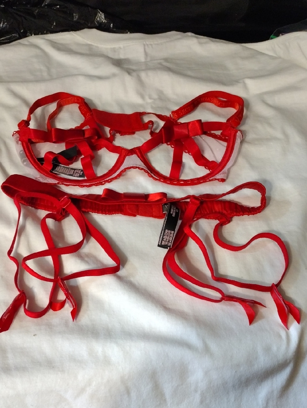 Victoria Secret Red Demi Bra & Garter Belt. Size S.